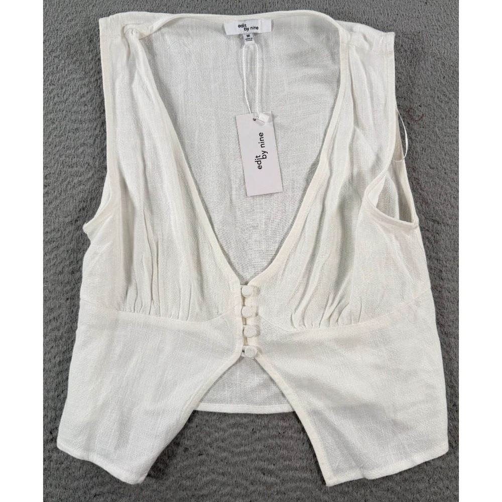 Edit by Nine Vest‎ Womens Medium White Rayon Cropped Top Casual Scoop Neck NWT
